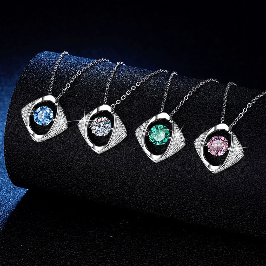 Evil Eye Moissanite Pendant Necklace with Cubic Zirconia in Platinum-Plated S925 Sterling Silver dark background product display view