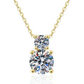 Two-Stone Drop Moissanite Pendant Necklace with Cubic Zirconia in 14K Yellow Gold-Plated S925 Sterling Silver on clean white background showing the vertical two-stone drop pendant