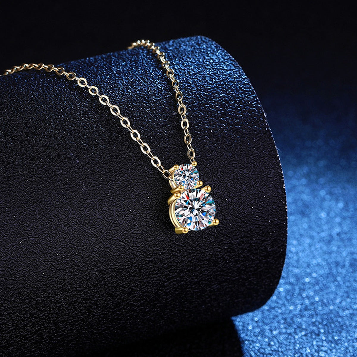 Two-Stone Drop Moissanite Pendant Necklace with Cubic Zirconia in 14K Yellow Gold-Plated S925 Sterling Silver dark background product display view
