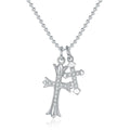 Cross Moissanite Pendant Necklace in Platinum-Plated S925 Sterling Silver on clean white background showing the cross pendant with petite round moissanite accents