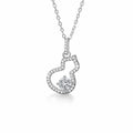 Open Heart Moissanite Pendant Necklace with Cubic Zirconia in Platinum-Plated S925 Sterling Silver on clean white background showing the open heart pendant with a lower round moissanite