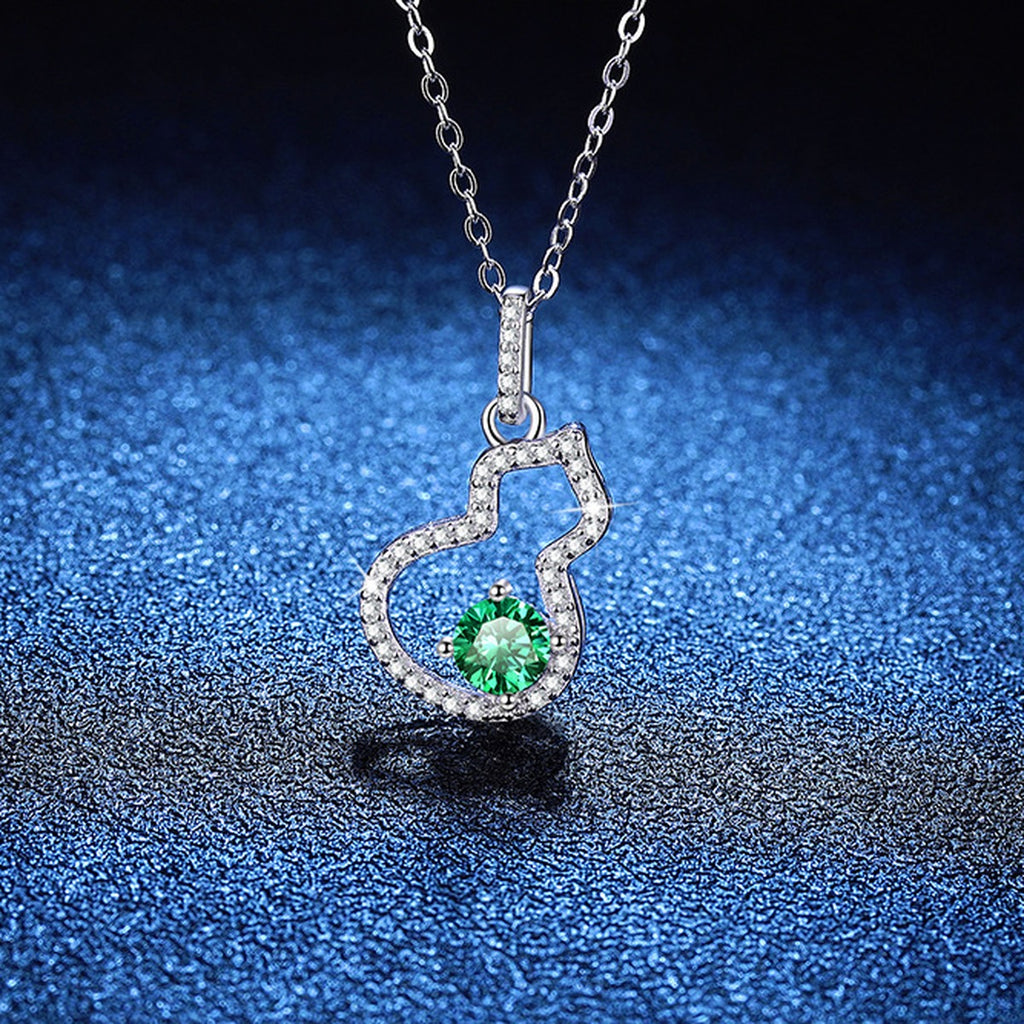 Open Heart Moissanite Pendant Necklace with Cubic Zirconia in Platinum-Plated S925 Sterling Silver blue background product view