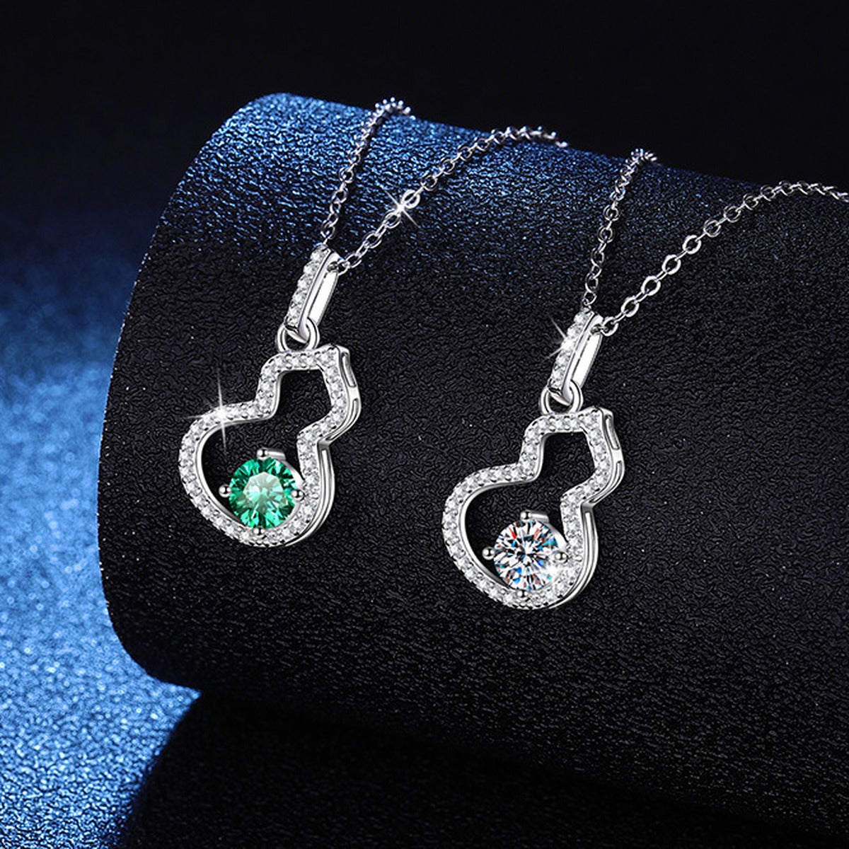 Open Heart Moissanite Pendant Necklace with Cubic Zirconia in Platinum-Plated S925 Sterling Silver dark background product display view