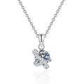 Butterfly Moissanite Pendant Necklace with Cubic Zirconia in Platinum-Plated S925 Sterling Silver on clean white background showing the butterfly pendant with a tilted round center stone