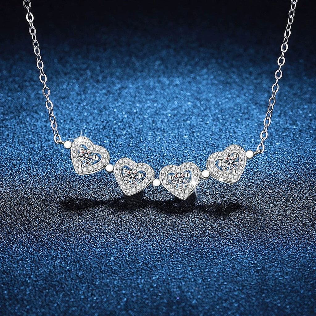 Four-Heart Clover Moissanite Pendant Necklace with Cubic Zirconia in Platinum-Plated S925 Sterling Silver blue background product view