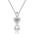 Crown Moissanite Freshwater Pearl Pendant Necklace with Cubic Zirconia in White Gold-Plated S925 Sterling Silver on clean white background showing the crown-inspired pendant with a freshwater pearl drop