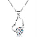 Open Heart Moissanite Pendant Necklace in Platinum-Plated S925 Sterling Silver on clean white background showing the open heart pendant wrapped around a round moissanite