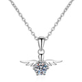 Angel Wing Moissanite Pendant Necklace in Platinum-Plated S925 Sterling Silver on clean white background showing the angel wing pendant with a round moissanite center
