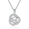 Circle Freshwater Pearl Pendant Necklace with Cubic Zirconia in White Gold-Plated S925 Sterling Silver on clean white background showing the open circle pendant with freshwater pearl detail and cubic zirconia accents