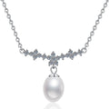 Station Moissanite Freshwater Pearl Necklace in White Gold-Plated S925 Sterling Silver on clean white background showing the station-style necklace with a rice-shaped freshwater pearl