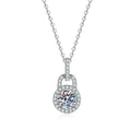Oval Halo Moissanite Pendant Necklace with Cubic Zirconia in Platinum-Plated S925 Sterling Silver on clean white background showing the oval halo pendant with a slim stone-set bail