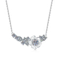 Floral Moissanite Collar Necklace with Cubic Zirconia in Platinum-Plated S925 Sterling Silver on clean white background showing the floral station collar necklace with side clusters