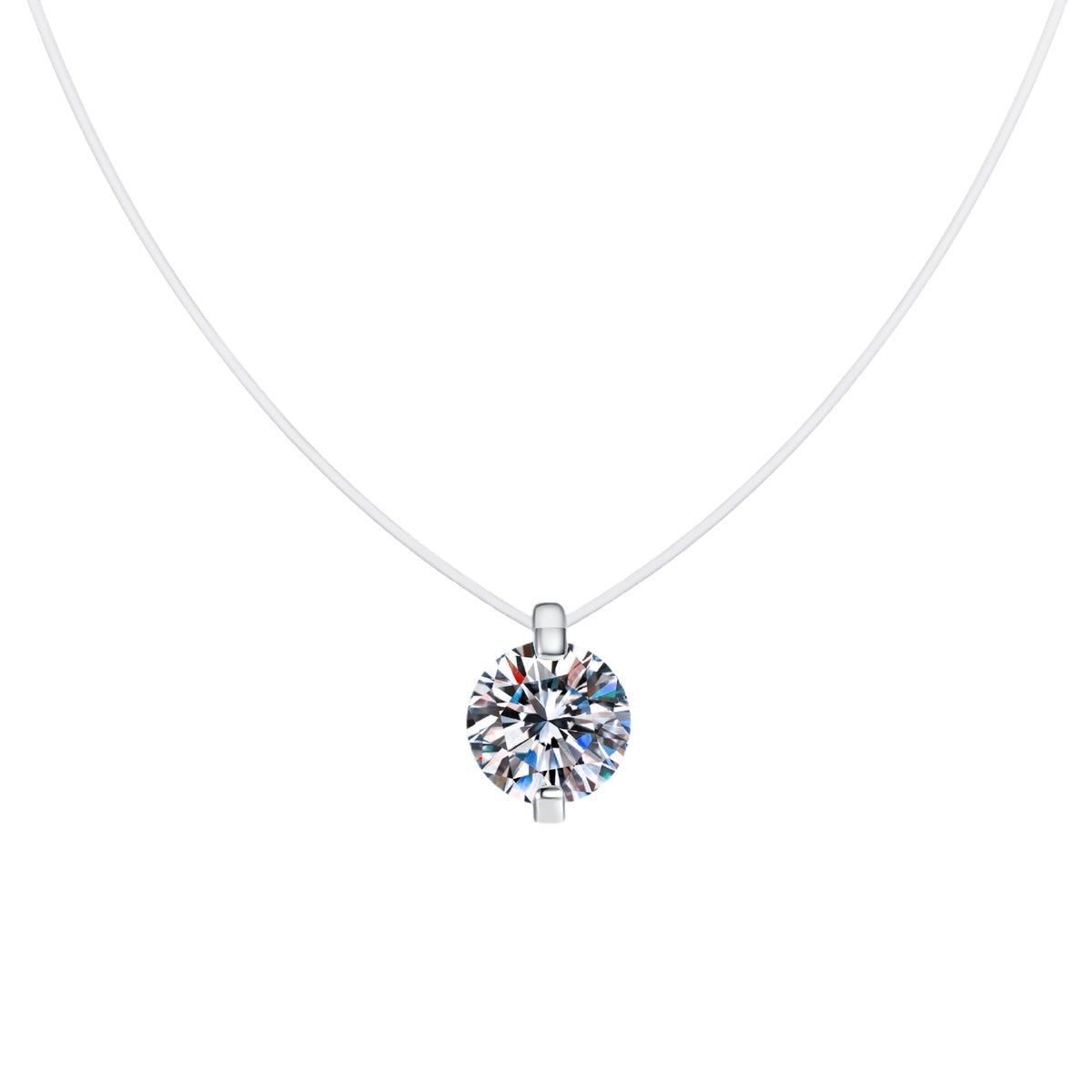 Round Moissanite Pendant Necklace in White Gold-Plated S925 Sterling Silver on clean white background showing the small round moissanite solitaire pendant
