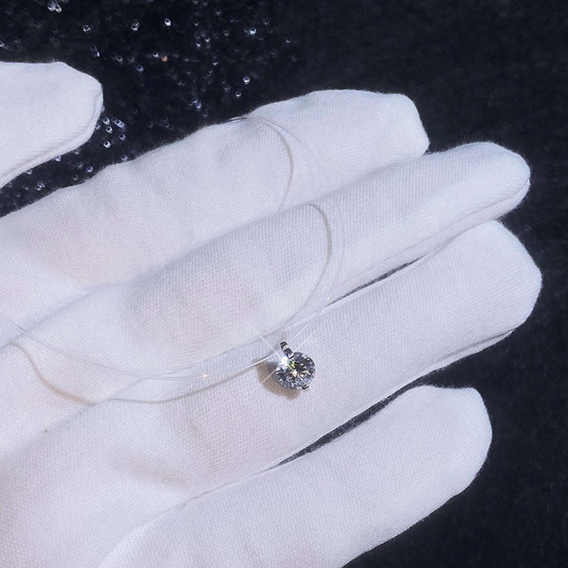 Round Moissanite Pendant Necklace in White Gold-Plated S925 Sterling Silver dark background product display view