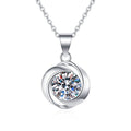 Round Swirl Moissanite Pendant Necklace in Platinum-Plated S925 Sterling Silver on clean white background showing the round swirl pendant wrapped around a moissanite center