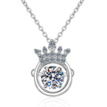 Crown Halo Moissanite Pendant Necklace with Cubic Zirconia in Platinum-Plated S925 Sterling Silver on clean white background showing the crown-topped halo pendant with a round center stone