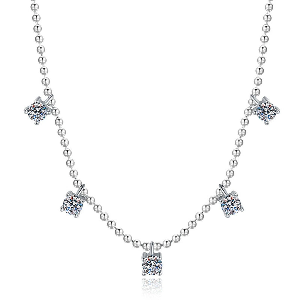 Five-Stone Station Moissanite Necklace in Platinum-Plated S925 Sterling Silver on clean white background showing the five-stone station necklace on a beaded chain