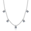 Five-Stone Station Moissanite Necklace in Platinum-Plated S925 Sterling Silver on clean white background showing the five-stone station necklace on a beaded chain