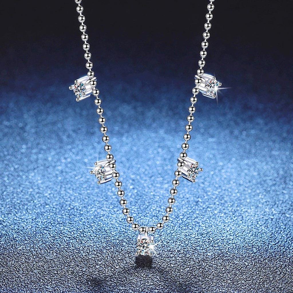 Five-Stone Station Moissanite Necklace in Platinum-Plated S925 Sterling Silver blue background product view