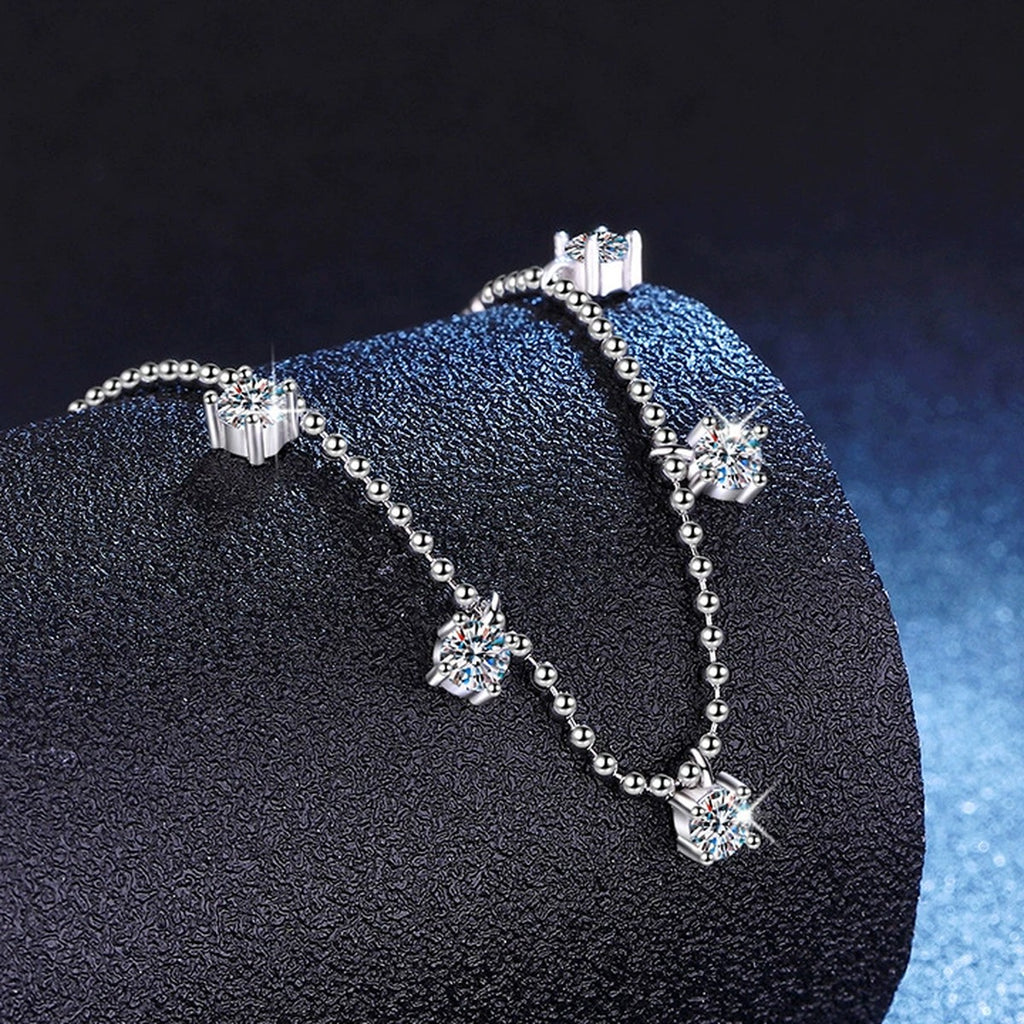 Five-Stone Station Moissanite Necklace in Platinum-Plated S925 Sterling Silver dark background product display view