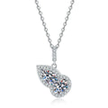 Two-Stone Pear Moissanite Pendant Necklace with Cubic Zirconia in Platinum-Plated S925 Sterling Silver on clean white background showing the two-stone pear-shaped pendant with a pave bail
