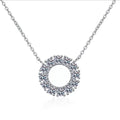Circle Moissanite Pendant Necklace in Platinum-Plated S925 Sterling Silver on clean white background showing the open circle pendant set with petite moissanite stones