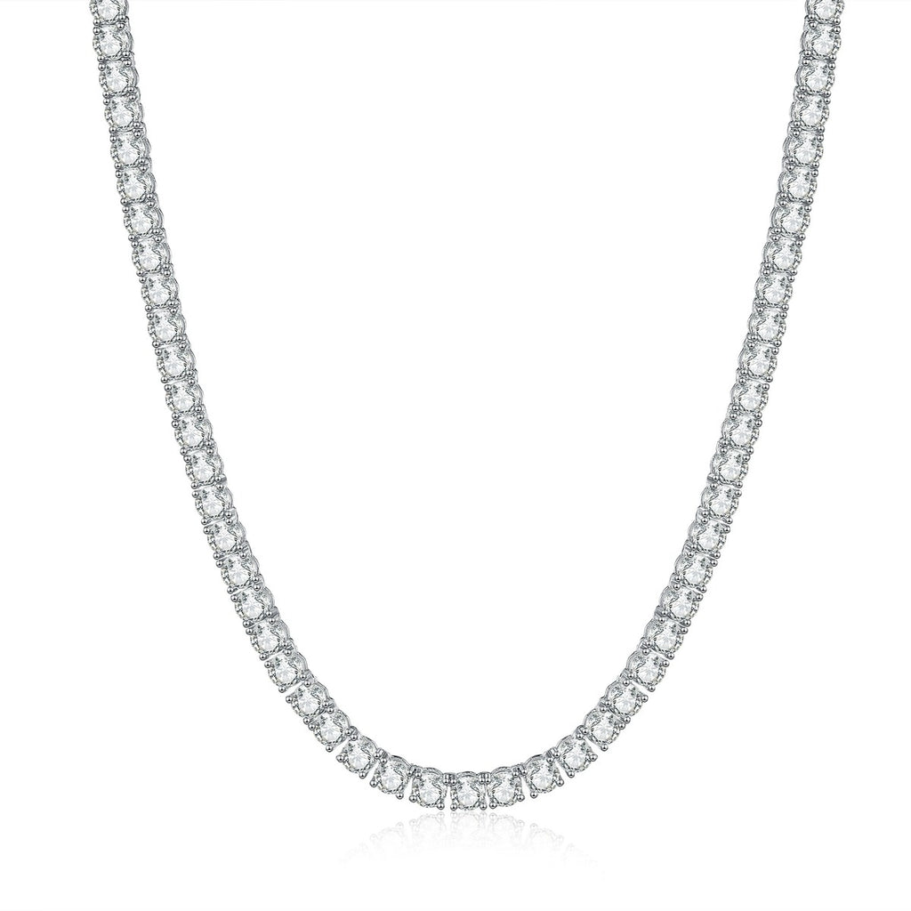 Moissanite Tennis Necklace in Platinum-Plated S925 Sterling Silver on clean white background showing the continuous moissanite tennis necklace