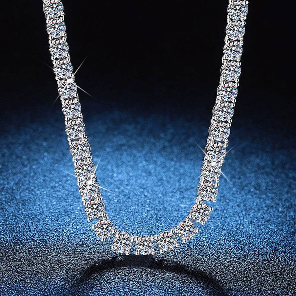 Moissanite Tennis Necklace in Platinum-Plated S925 Sterling Silver blue background product view