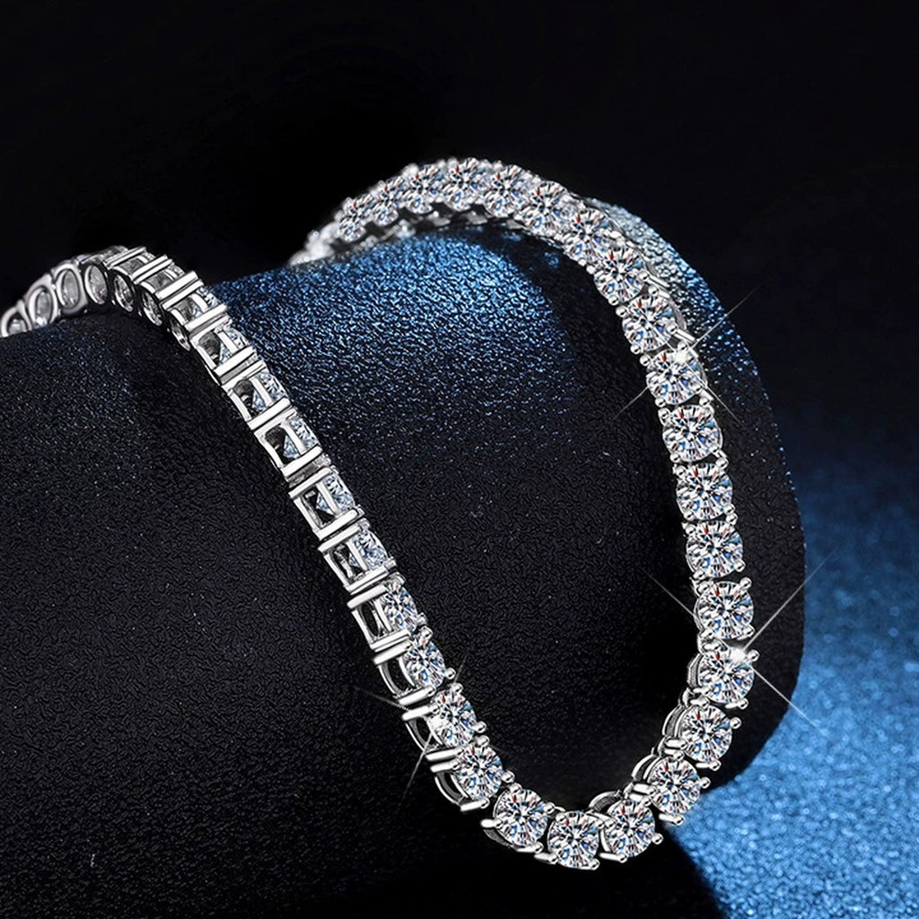 Moissanite Tennis Necklace in Platinum-Plated S925 Sterling Silver dark background product display view