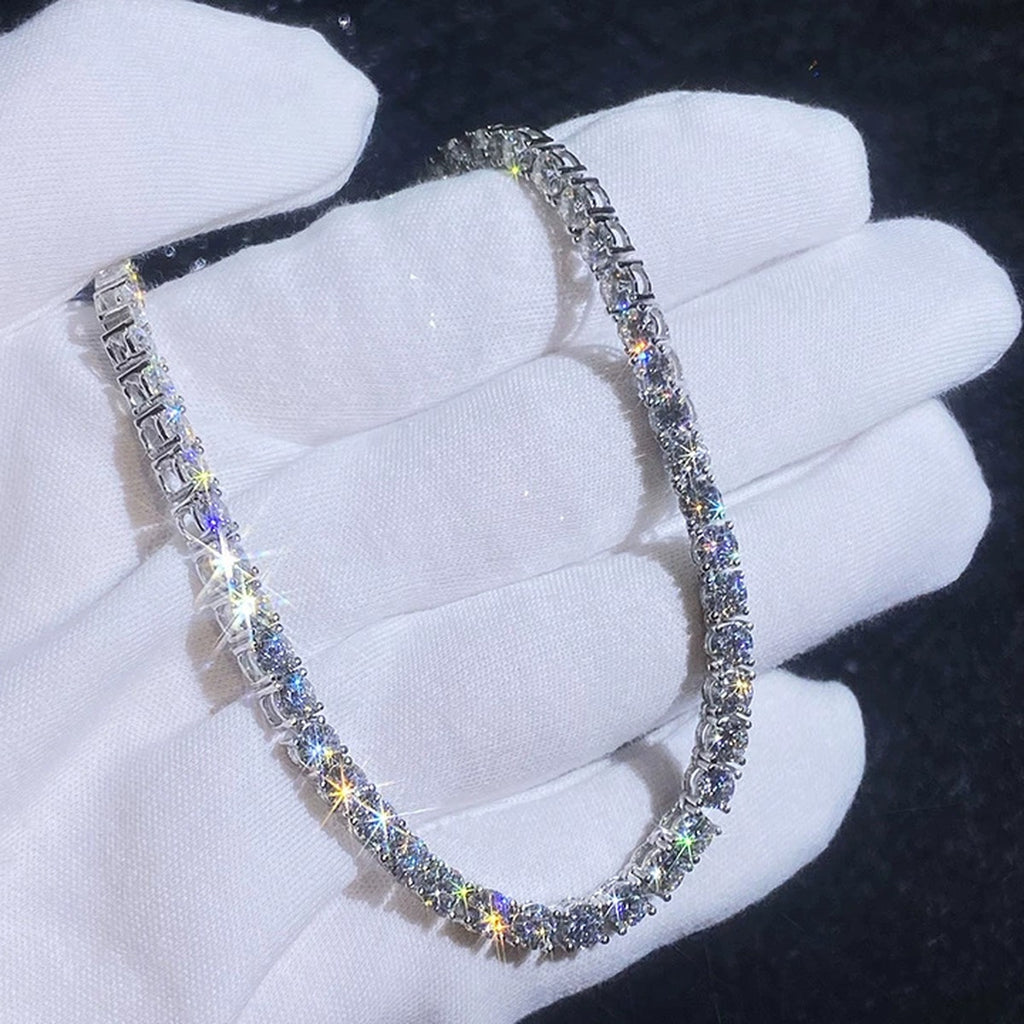 Moissanite Tennis Necklace in Platinum-Plated S925 Sterling Silver close-up product detail view