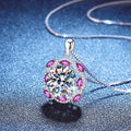 Large Moissanite Halo Pendant Necklace with Cubic Zirconia in Platinum-Plated S925 Sterling Silver blue background product view