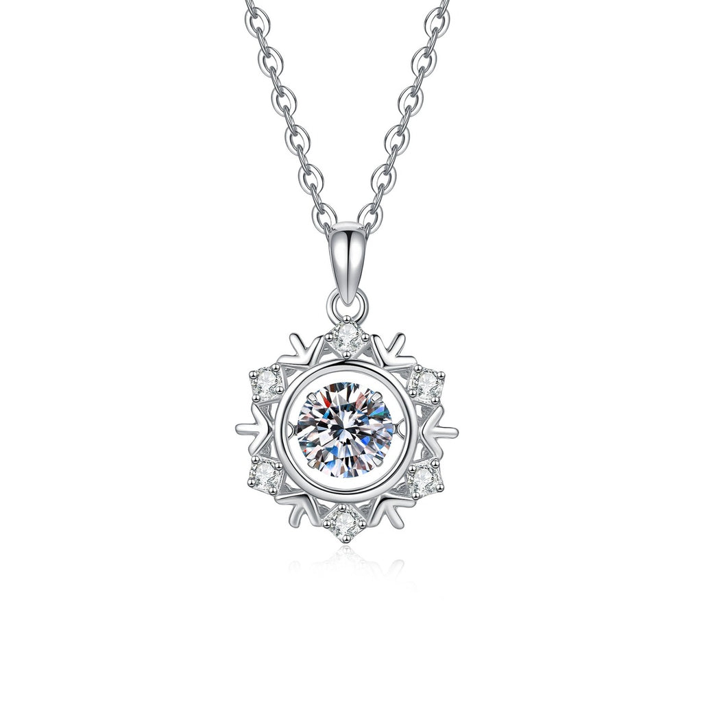 Compass Halo Moissanite Pendant Necklace with Cubic Zirconia in Platinum-Plated S925 Sterling Silver on clean white background showing the compass-inspired round halo pendant