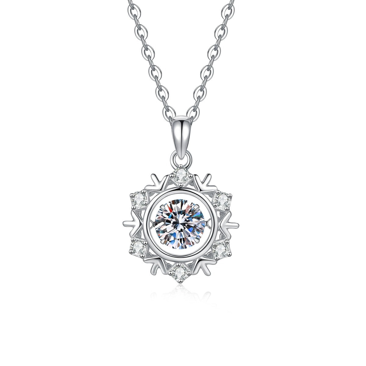 Compass Halo Moissanite Pendant Necklace with Cubic Zirconia in Platinum-Plated S925 Sterling Silver on clean white background showing the compass-inspired round halo pendant