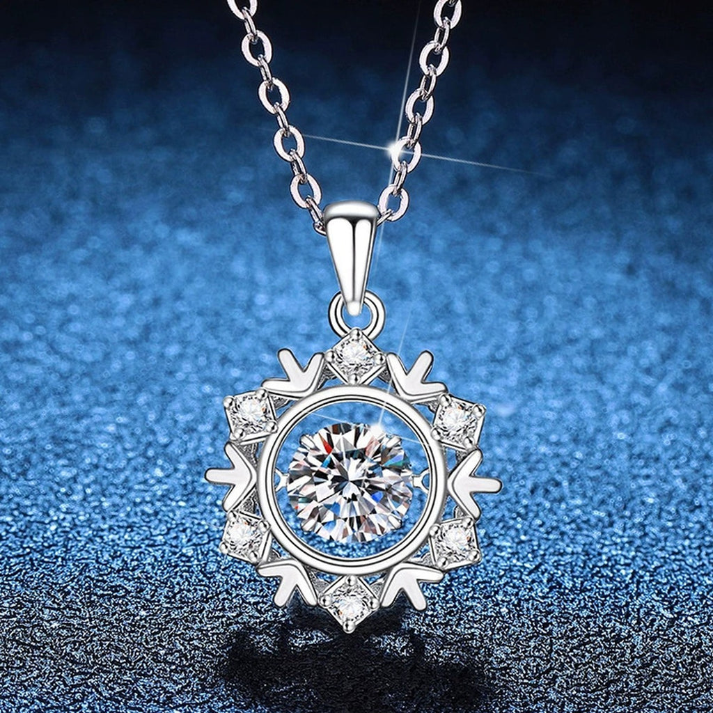 Compass Halo Moissanite Pendant Necklace with Cubic Zirconia in Platinum-Plated S925 Sterling Silver blue background product view