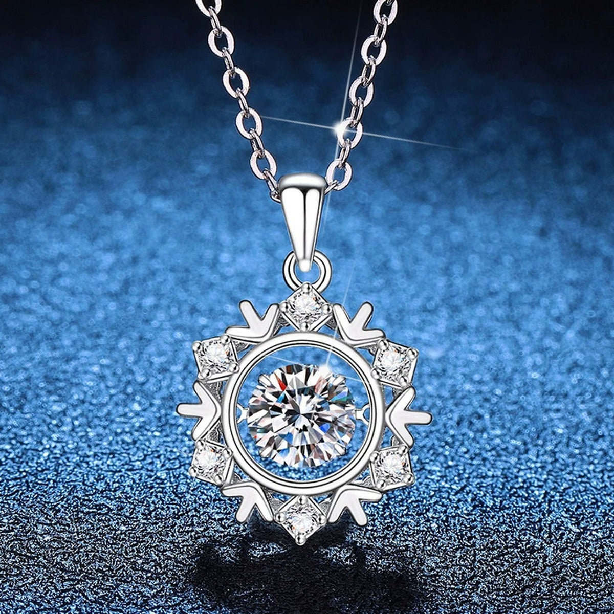 Compass Halo Moissanite Pendant Necklace with Cubic Zirconia in Platinum-Plated S925 Sterling Silver blue background product view