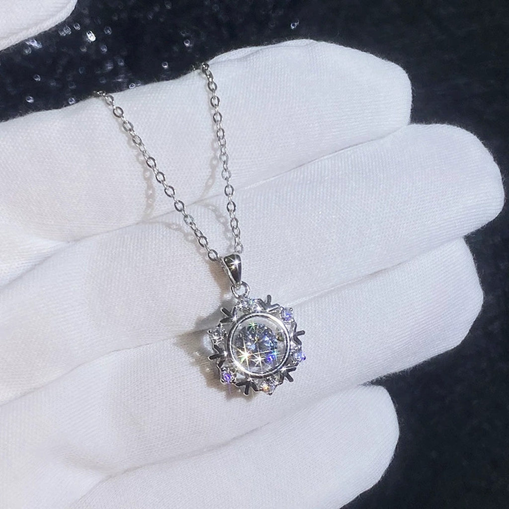 Compass Halo Moissanite Pendant Necklace with Cubic Zirconia in Platinum-Plated S925 Sterling Silver close-up product detail view