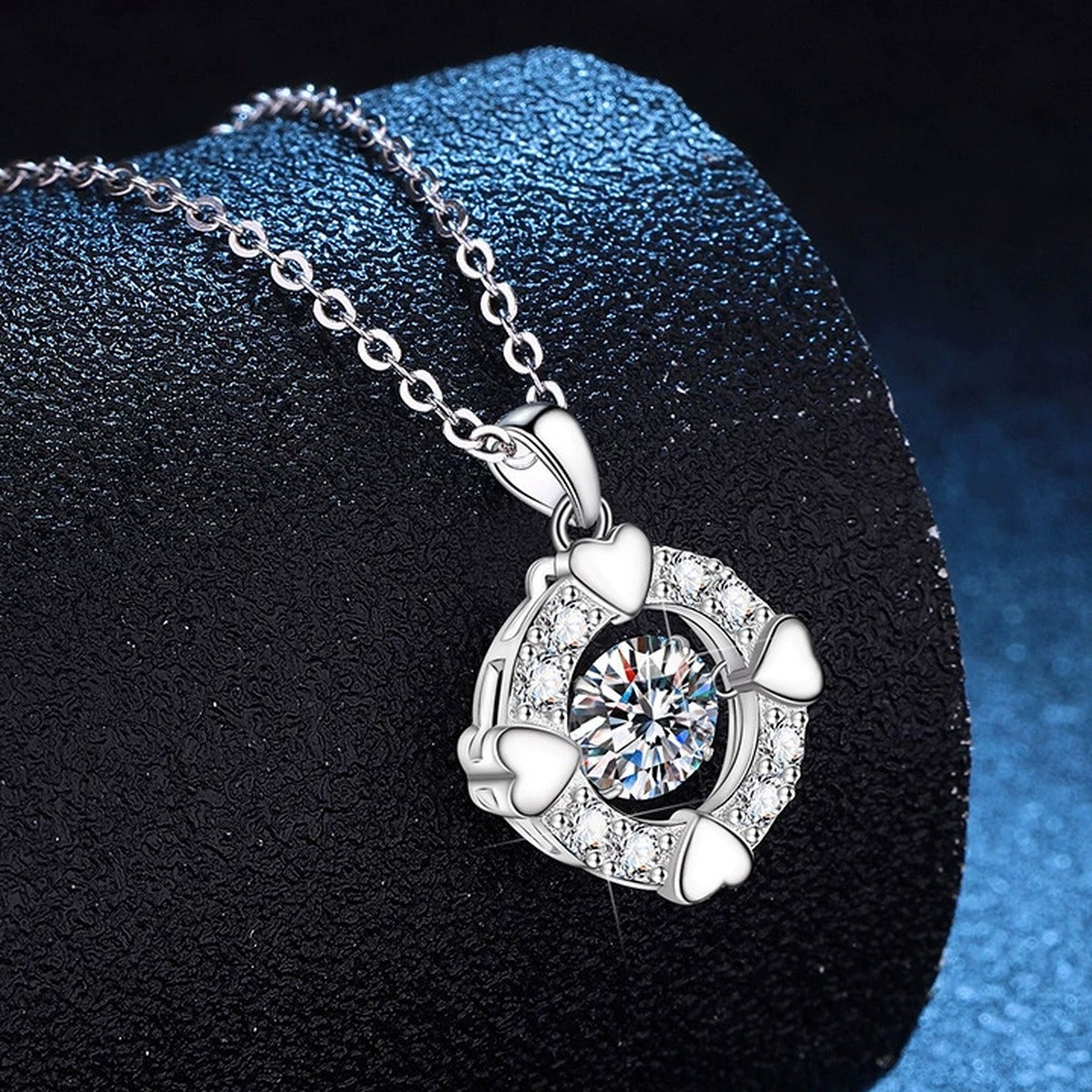 Bow Halo Moissanite Pendant Necklace with Cubic Zirconia in Platinum-Plated S925 Sterling Silver dark background product display view