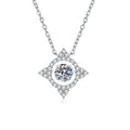 Kite Halo Moissanite Pendant Necklace with Cubic Zirconia in Platinum-Plated S925 Sterling Silver on clean white background showing the kite-shaped halo pendant with a round center stone