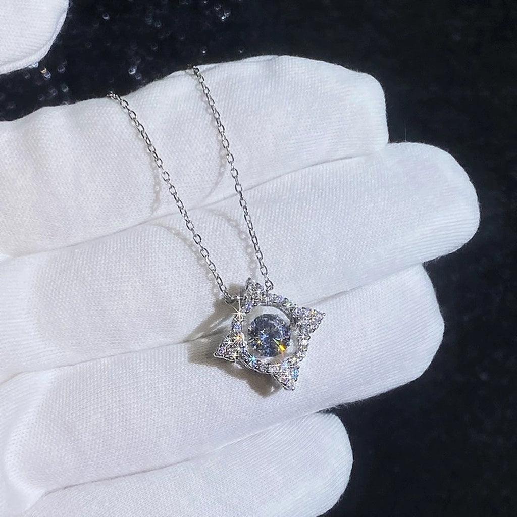 Kite Halo Moissanite Pendant Necklace with Cubic Zirconia in Platinum-Plated S925 Sterling Silver dark background product display view
