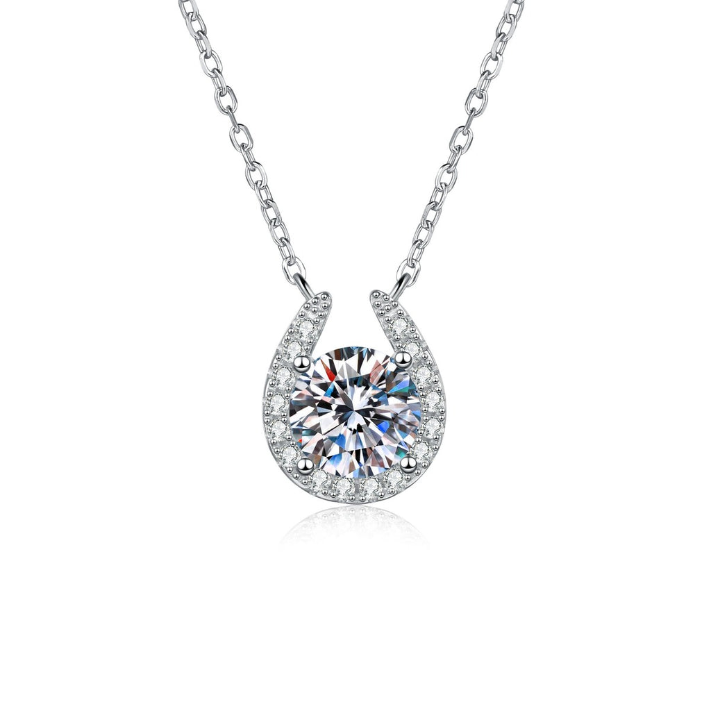 Pear Halo Moissanite Pendant Necklace with Cubic Zirconia in Platinum-Plated S925 Sterling Silver on clean white background showing the pear-shaped halo pendant with a round center stone