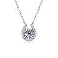 Pear Halo Moissanite Pendant Necklace with Cubic Zirconia in Platinum-Plated S925 Sterling Silver on clean white background showing the pear-shaped halo pendant with a round center stone
