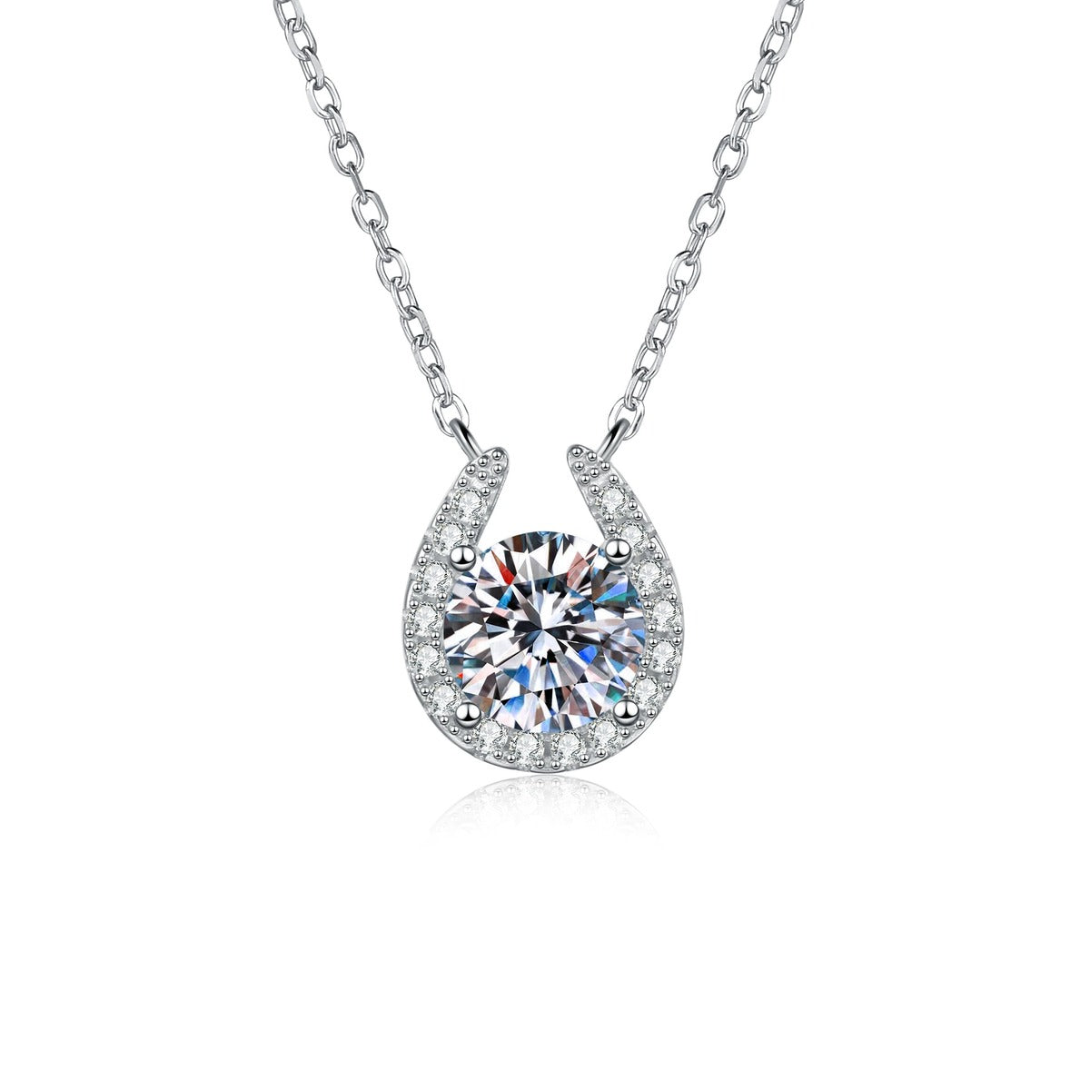 Pear Halo Moissanite Pendant Necklace with Cubic Zirconia in Platinum-Plated S925 Sterling Silver on clean white background showing the pear-shaped halo pendant with a round center stone