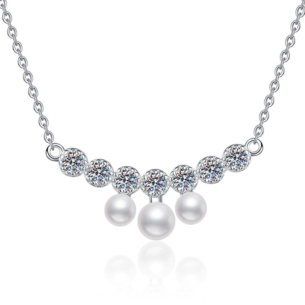 Graduated Freshwater Pearl Station Necklace in White Gold-Plated S925 Sterling Silver on clean white background showing the graduated pearl station necklace with small freshwater pearls