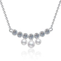 Graduated Freshwater Pearl Station Necklace in White Gold-Plated S925 Sterling Silver on clean white background showing the graduated pearl station necklace with small freshwater pearls