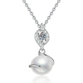 Swirl Moissanite Freshwater Pearl Pendant Necklace with Cubic Zirconia in White Gold-Plated S925 Sterling Silver on clean white background showing the swirl pendant with a near-round freshwater pearl