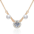 Dual Pearl Moissanite Station Necklace with Cubic Zirconia in Gold-Plated S925 Sterling Silver on clean white background showing the dual pearl station necklace with moissanite and cubic zirconia detail