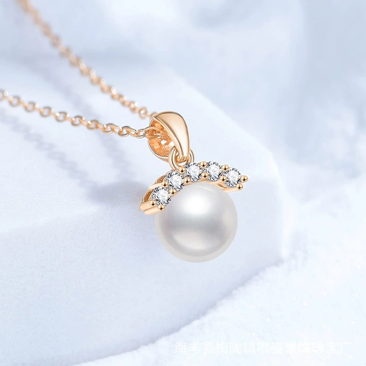 Pearl Moissanite Pendant Necklace in Champagne Gold-Plated S925 Sterling Silver close-up product detail view