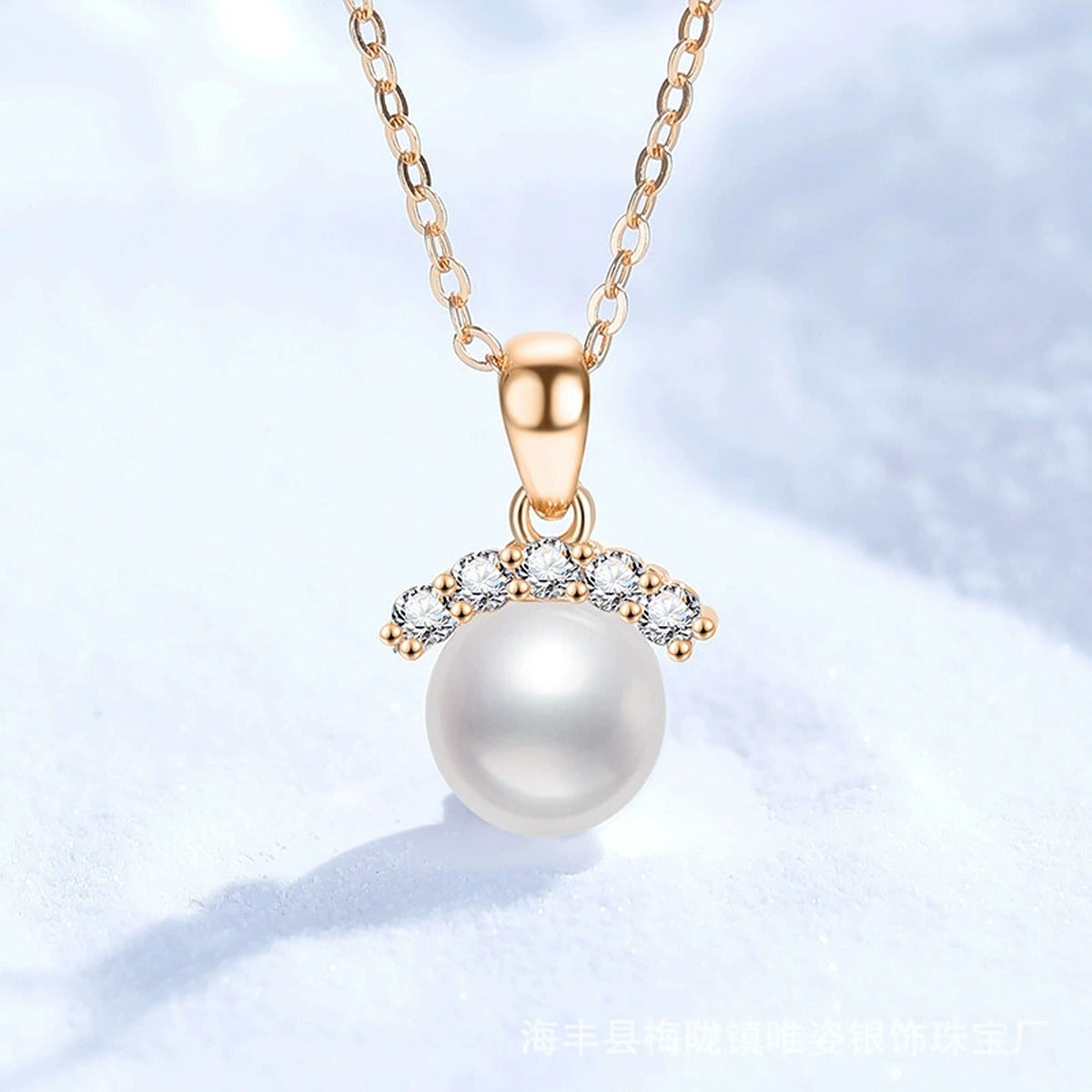 Pearl Moissanite Pendant Necklace in Champagne Gold-Plated S925 Sterling Silver close-up product detail view