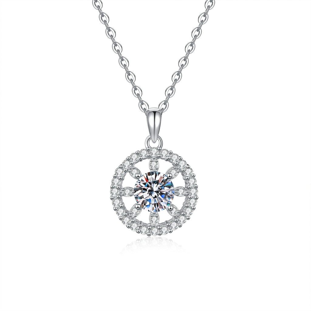 Open Circle Moissanite Pendant Necklace with Cubic Zirconia in Platinum-Plated S925 Sterling Silver on clean white background showing the open circle pendant with a round center stone