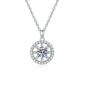 Open Circle Moissanite Pendant Necklace with Cubic Zirconia in Platinum-Plated S925 Sterling Silver on clean white background showing the open circle pendant with a round center stone